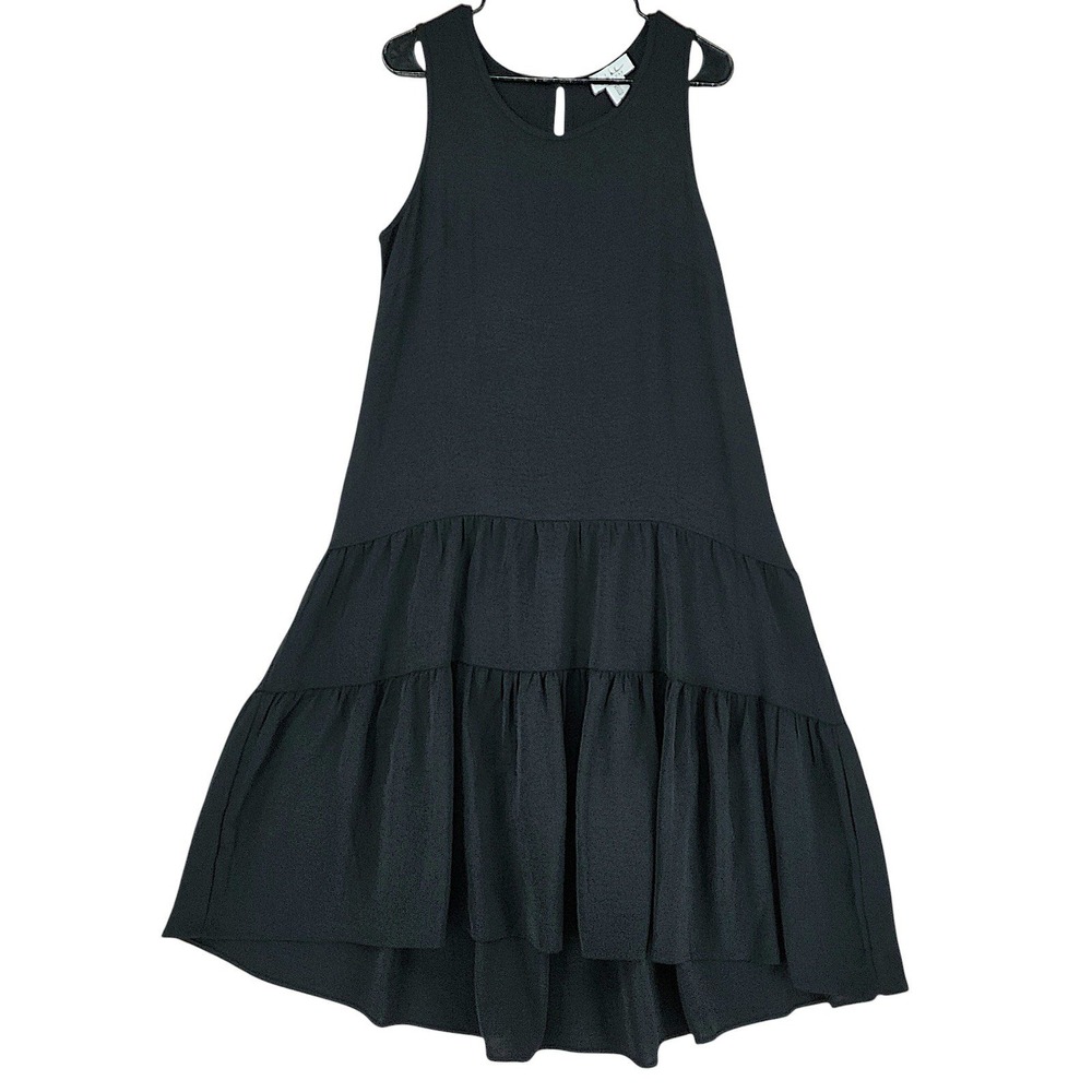 Nicole Miller Dress XS Black Tiered Hi Low Midi Sleeveless Oversized Whimsigoth
